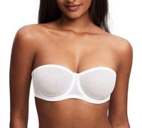 DOBREVA Women's Strapless Bra See Through Sheer Underwired Bras Unlined Plus Size White 42D