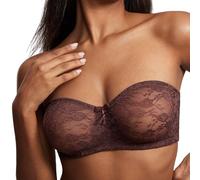 DOBREVA Women's Strapless Bras See Through Sheer Lace Non Padded Underwired Multiway Bra Hazelnut 32C