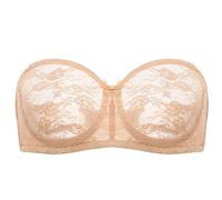 DOBREVA Women's Strapless Bras See Through Sheer Lace Non Padded Underwired Multiway Bra Warm Beige 32C