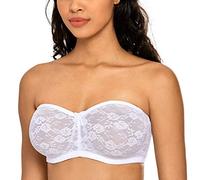 DOBREVA Women's Strapless Bras See Through Sheer Lace Non Padded Underwired Multiway Bra White 34D