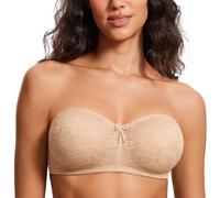 DOBREVA Women's Strapless Lace Bras Unlined See-Through Beige 34A