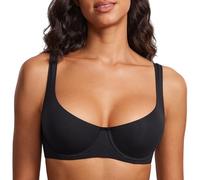 DOBREVA Women's Unlined Balconette Bra Underwire Support Smooth Scoop Neck Plus Size Black 32DD