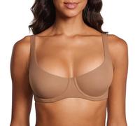 DOBREVA Women's Unlined Balconette Bra Underwire Support Smooth Scoop Neck Plus Size Gravel Beige 36B