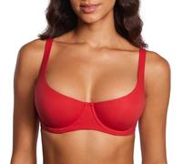 DOBREVA Women's Unlined Balconette Bra Underwire Support Smooth Scoop Neck Plus Size Lipstick Red 36C