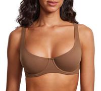 DOBREVA Women's Unlined Balconette Bra Underwire Support Smooth Scoop Neck Plus Size Sandalwood Brown-2 34B