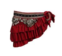 DOBRVVGT Belly Dance Skirt,Sequin Skirt Bellydance Clothes Costume Accessories Fringe Wrap Retro Coins Belts Hip Scarf Belly Dance Belt(Dark red)