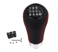 DOBRVVGT Gear Knob, Car Gear Shift Knob Universal Car Gear Shift Knob Car 5/6 Speed Black PU Leather M8 with 3 Hoses Manual Transmission Shift Knob(Red line 6 Speed)