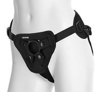 Doc Johnson Vac-U-Lock Supreme Harness with 7-Function Vibrating Plug and Wireless Remote - Adjustable Unisex Harness, Converts to O-Ring, Comfortable Neoprene, Black - for Adults Only