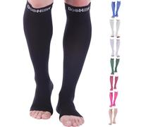 Doc Miller Open Toe Compression Socks for Tall Men and Women, 15-20 mmHg, Calf Recovery, Medical Grade, Black, X-Large