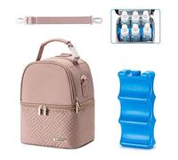Docami Breastmilk Cooler Bag with Ice Pack & Mat Fit 6 Bottles Up to 9 Ounce, Baby bottle Cooler Bag for Moms, Daycare & Travel, Pink