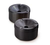 DOCBLACK Stainless Steel Ashtray with Lid, Windproof Cigaratte Ash Tray for Outdoor Indoor, Black Metal Ashtray Bin Ash Holder, Brushed Finish and Smooth Edge, Easy to Clean, Set of 2