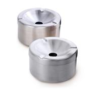 DOCBLACK Stainless Steel Ashtray with Lid, Windproof Cigaratte Ash Tray for Outdoor Indoor, Silver Metal Ashtray Bin Ash Holder, Brushed Finish and Smooth Edge, Easy to Clean, Set of 2
