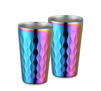 DOCBLACK Stainless Steel Wine Tumbler, 12.3 oz/350 ml Stackable Double Walled Cup, Rainbow Shatterproof Metal Beer Glasses for Outdoor Travel, Reusable Heat Resistant Dishwasher Safe, Pack of 2