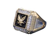 DOCCESTU Men's Stainless Steel Gold-Plated 14k Golden Eagle Ring Cubic Zirconia Vintage Eagle Ring Totem Animal Ring Fashion Personality Ring Square Stamp Flying Eagle Ring Size 12