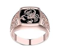 DOCCESTU Scorpio Ring 14k Gold Plated Square Animal Sculpture Ring Vintage Gothic Punk Insect Charcoal Personality Stainless Steel Jewelry Ring, 10, Stainless Steel