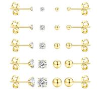Dochais 10 Pairs Stud Earring Gold Silver Stud Hoop Earrings Set for Women Men Hypoallergenic Huggie Hoop Earrings 316L Surgical Steel Earring Small Cartilage Sleeper Earrings 2/3/4/5/6mm