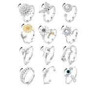 Dochais 12PCS Anxiety Rings for Women Silver Spinner Fidget Ring Set