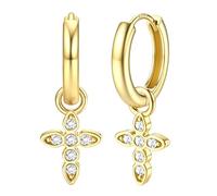 Dochais 14K Gold Plated S925 Sterling Silver Post Earrings Lightweight Drop Dangle Hoop Hypoallergenic Sleeping Earrings for Women girls, with Charm Coin, Pearl, Lightening, Star, Cross (Gold2)