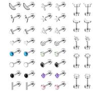 Dochais 21 Paar Ohrringe - Chirurgenstahl für Frauen Männer, Piercing Ohr, Tragus, Helix, Stern Mond Rund Blitz Sterne Hypoallergene Ohrringe Ohrstecker Set