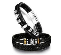 Dochais 2Pcs Leather Bracelet, Personalised Mens Leather Bracelet, Men's Bracelet Personalised Daddy Gifts, Dad Bracelet, Father's Day Gift, Leather Engraved Bracelet, Bracelets Set,23cm