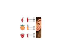 DOCHAIS 3 Pairs 925 Sterling Silver Earrings for Women Girls Hypoallergenic Stud Earring Set Comfortable Cartilage Flatback Sleeper Earrings Gift for Women Girls Cute Studs Strawberry Peach Pepper