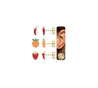 DOCHAIS 3 Pairs 925 Sterling Silver Earrings for Women Girls Hypoallergenic Stud Earring Set Comfortable Cartilage Flatback Sleeper Earrings Gift for Women Girls Cute Studs Strawberry Peach Pepper