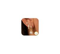 Dochais 3 Pairs Gold Earrings Set for Women 925 Sterling Silver Hoop Earring Set 14K Gold Plated Hoop Earrings Small Huggie Hoops Hypoallergenic Studs Earring CZ Cartilage for Multiple Piercing C