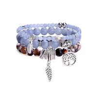Dochais 3 Pcs Tree of Life Crystal Bracelets for Women - Adjustable Bohemian Boho Natural Stone Beaded Yoga Jewelry