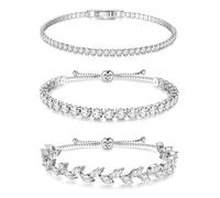Dochais 3 Pieces Silver Tennis Bracelets for Womens, Silver Bracelet Crystal, Cubic Zirconia Bracelet, Sparkle Diamond Bracelet, Friendship Bracelet for Gifts Jewellery Christmas Birthday