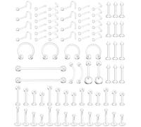 Dochais 32-82Pcs 16G/18G/20G Clear Earrings Acrylic Piercing Retainers Clear Nose Stud Tongue Nipple Belly Bars Eyebrow Lip Labret Stud Septum Hoops Cartilage Plastic Earrings for MRI