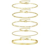 Dochais 5 Pieces Gold Bracelets for Women 14K Gold Plated Bracelet Set Stacking Adjustable Snake Herringbone Chain Bracelets for Women Girls Jewellery Gifts Style B