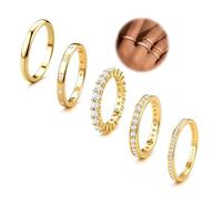 Dochais 5Pcs Women's Gold Rings, 14k Gold Plated Golden Stackable Ring Set,Waterproof Statement Thumb Rings Cubic Zirconia chunky Ring Size J1/2 - T1/2