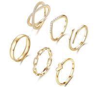 Dochais 6-Piece Women's Gold Ring Set, Chunky 14K Gold Plated Wedding and Engagement Rings, Stackable Knuckle Bands, Comfort Fit Sizes J1/2-R1/2