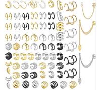Dochais 73 Pcs Adjustable Ear Cuffs Earrings Set, Ear Clip on Wrap Earrings, Fake Earrings Hypoallergenic, Gold Helix Earring, Hypoallergenic Non Piercing Ear Clip, Cuff Earrings, For Women Men
