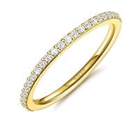 Dochais 925 Sterling Silver Ring Women 14K Gold/White Gold Plated, 1.7mm Eternity Ring Bands, Zirconia Diamond Ring Stackable for Engagement Ring Wedding Promise Ring for Women Girls Jewellery Gifts