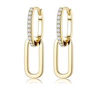 Dochais Convertible Link Earrings for Women,Double Oval Hoop Earrings,Drop Dangle Earring,Statement Earring,Geometric Earring,Paperclip Link Chain Earrings (Gold Plated)