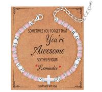 Dochais Cross Silver 925 Healing Crystal Bracelets,Natural Stone Beaded Bracelets，Adjustable Crystal Bracelet Colorful Healing Friendship Christian Gifts for Women Girls