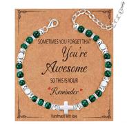 Dochais Cross Silver 925 Healing Crystal Bracelets,Natural Stone Beaded Bracelets，Adjustable Crystal Bracelet Colorful Healing Friendship Christian Gifts for Women Girls