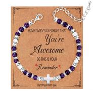 Dochais Cross Silver 925 Healing Crystal Bracelets,Natural Stone Beaded Bracelets，Adjustable Crystal Bracelet Colorful Healing Friendship Christian Gifts for Women Girls