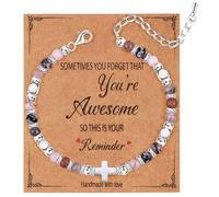 Dochais Cross Silver 925 Healing Crystal Bracelets,Natural Stone Beaded Bracelets，Adjustable Crystal Bracelet Colorful Healing Friendship Christian Gifts for Women Girls