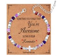 Dochais Cross Silver 925 Healing Crystal Bracelets,Natural Stone Beaded Bracelets，Adjustable Crystal Bracelet Colorful Healing Friendship Christian Gifts for Women Girls