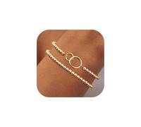 Dochais Gold Bracelets for Women Dainty Cross Heart Charm Bead Bracelet Stack Set Adjustable Bracelets Waterproof Gold Jewellery Gift for Women Girls