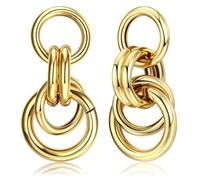 Dochais Gold Drop Earrings - Vintage Twisted Knot, Dangle Hoop, 925 Silver, Hypoallergenic Chunky, 14K Gold Plated (Style B, Gold)