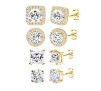 DOCHAIS Gold Stud Earrings for Women 925 Sterling Silver Earring Posts Hypoallergenic Gold Silver Earrings Large Round Square Diamond Earrings for Men Women Girls 7-10 mm
