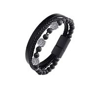 Dochais Men's Bracelet - Stainless Steel & Genuine Leather - Jesus Christ Crucifix Cross & Viking Tree Of Life - Braided Bracelet with Magnet Closure (Black)