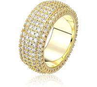 Dochais Personalized Wide Rings 9 mm with Zirconia Crystal - Women's & Men's 14K Gold Plated Shiny Brand Engagement & Wedding Ring