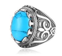 Dochais Retro Large Tiger Eye Stone Mens Turquoise Vintage Ring - Oval Gemstone Stainless Steel, Size 7-13, Stone, No Gemstone