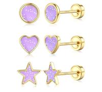 Dochais S925 Sterling Silver Stud Earrings for Girls Women 16K Gold Plated Hypoallergenic Cute Tiny Heart Star Earrings Cartilage Tragus Screw Back Studs for Sensitive Ear Piercing