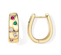 Dochais silver/gold hoops earrings for women medium-sized colorful zirconia hoop with 925 Sterling Silver Posts,14K gold plated hypoallergenic sleeper cartilage Earrings jewellery for Girls.