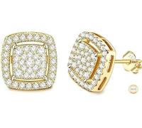 Dochais Square Stud Earrings for Men Women Sterling Silver Men's Earrings Silver/Gold Earrings Iced Out Mens Earrings Prong-Setting 5A CZ Stones Hip Hop Jewelry for Daily Dating Party